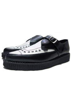 画像1: "UNDERGROUND" Single Strap TWO-TONE Rubber Sole  BLACK / WHITE  made in England　 size US 9  ( 42 / 27 cm ) (1)