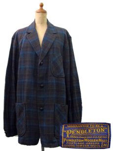 画像1: 1950's~ "Pendleton" Check Pattern 3-Button Jacket　青系　size M - L (表記 M)  (1)