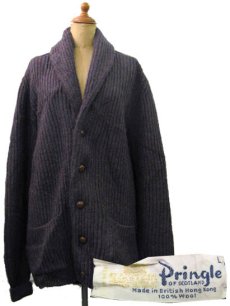 画像1: 1970's~ "Pringle" Shawl Collar Wool Cardigan BROWN系　size L (表記 L) (1)