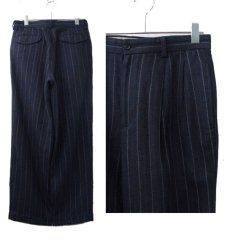 画像2: 1990's "Banana Republic" Cotton/Wool Stripe Trousers　NAVY　size  w 33 inch (表記 33R) (2)