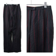 画像2: 1990's EUROPE Stripe Wool Trousers　Charcoal/Red　size  w 29.5 inch (表記 40) (2)