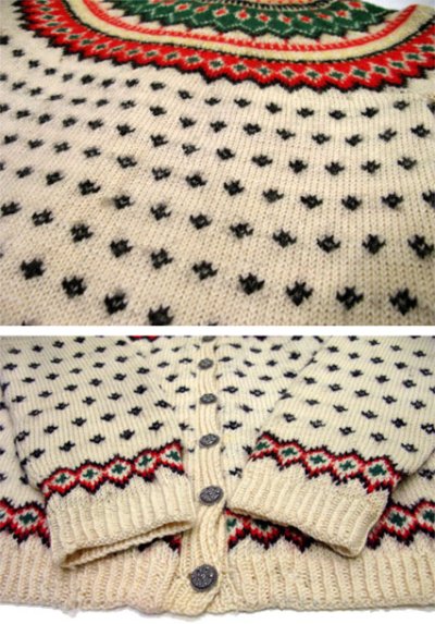 画像2: 1970's Nordic Pattern Hand Knit Cardigan　size M 位 (表記 無し)