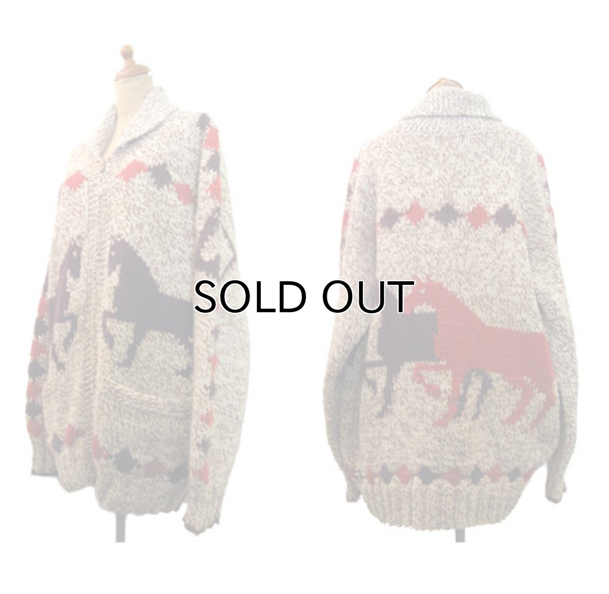 画像2: 1970's ~ Cowichan Sweater 馬　size L ~ XL 位 (表記 無し) (2)