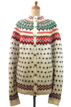 画像1: 1970's Nordic Pattern Hand Knit Cardigan　size M 位 (表記 無し) (1)