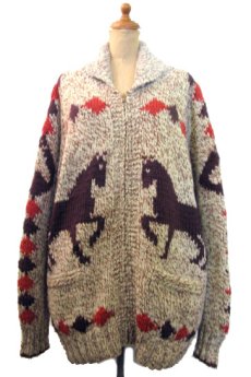 画像1: 1970's ~ Cowichan Sweater 馬　size L ~ XL 位 (表記 無し) (1)