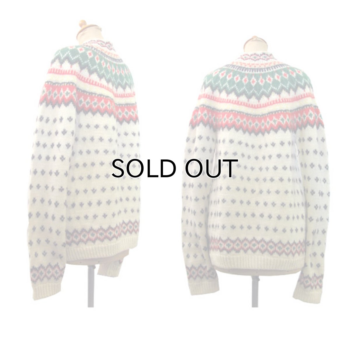 画像2: 1970's Nordic Pattern Hand Knit Cardigan　size M 位 (表記 無し) (2)