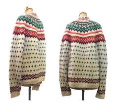 画像2: 1970's Nordic Pattern Hand Knit Cardigan　size M 位 (表記 無し) (2)