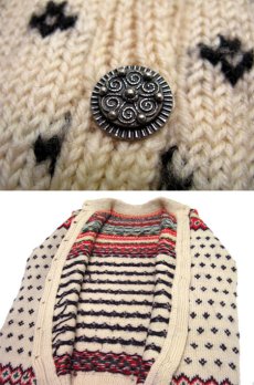 画像4: 1970's Nordic Pattern Hand Knit Cardigan　size M 位 (表記 無し) (4)