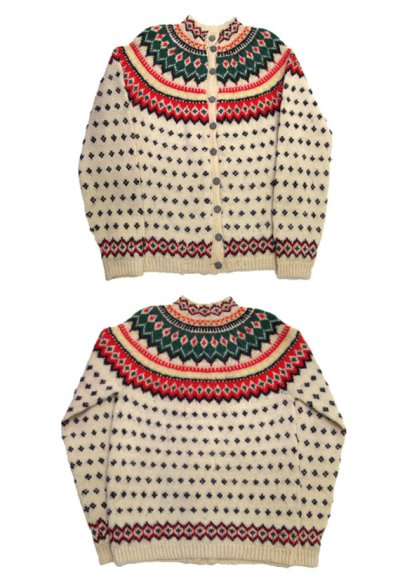 画像1: 1970's Nordic Pattern Hand Knit Cardigan　size M 位 (表記 無し)