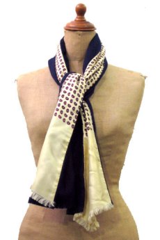 画像1: OLD Paisley Pattern SILK / WOOL  Stole　BEIGE x NAVY (1)