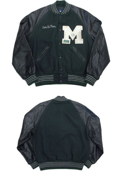 画像1: 1990's "Holloway" Leather Sleeve Stadium Jacket　GREEN/BLACK　size M - L (表記 M)