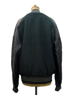 画像2: 1990's "Holloway" Leather Sleeve Stadium Jacket　GREEN/BLACK　size M - L (表記 M) (2)