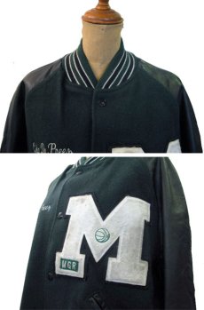 画像3: 1990's "Holloway" Leather Sleeve Stadium Jacket　GREEN/BLACK　size M - L (表記 M) (3)