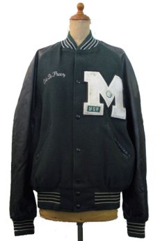 画像1: 1990's "Holloway" Leather Sleeve Stadium Jacket　GREEN/BLACK　size M - L (表記 M) (1)