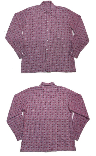 画像1: 1970's~ Jacquard L/S Shirts 総柄　GREY/BURGUNDY　size M 位 (表記 不明)