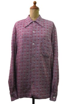 画像1: 1970's~ Jacquard L/S Shirts 総柄　GREY/BURGUNDY　size M 位 (表記 不明) (1)