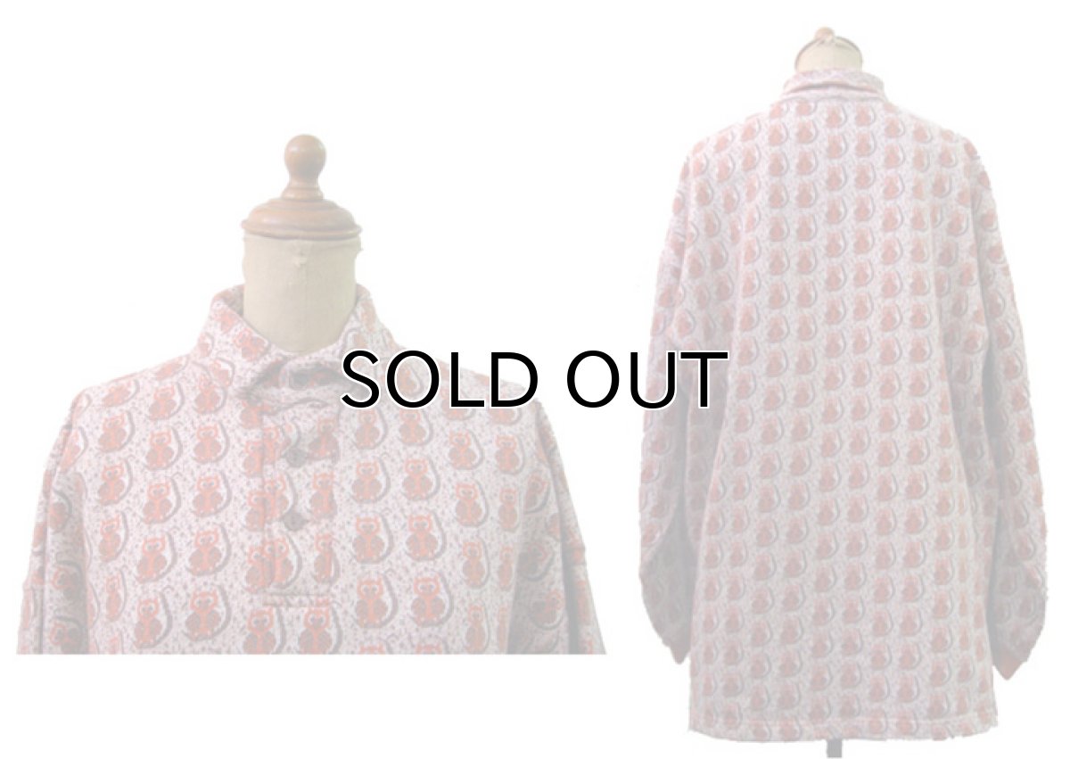 画像2: 1980's~ "MEDALLION" Jacquard Henley Neck Shirts "ふくろう" made in England size L 位 (表記 42/44) (2)