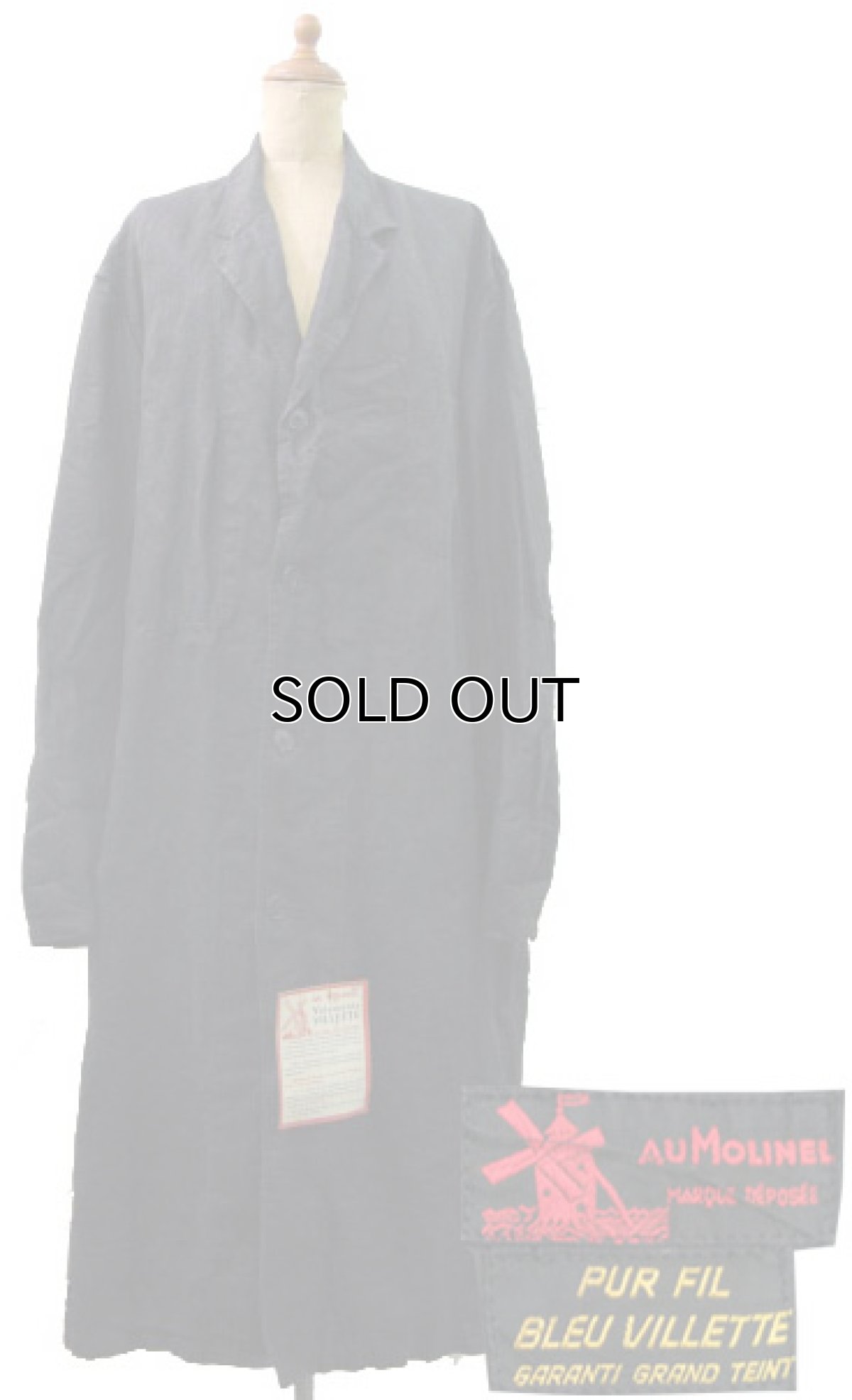 画像1: 1950's French "AU MOLINEL" Black Linen Work Coat DEAD STOCK - one wash　size L位 (表記 52) (1)