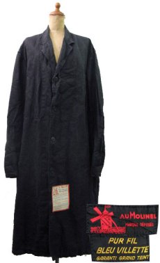 画像1: 1950's French "AU MOLINEL" Black Linen Work Coat DEAD STOCK - one wash　size L位 (表記 52) (1)