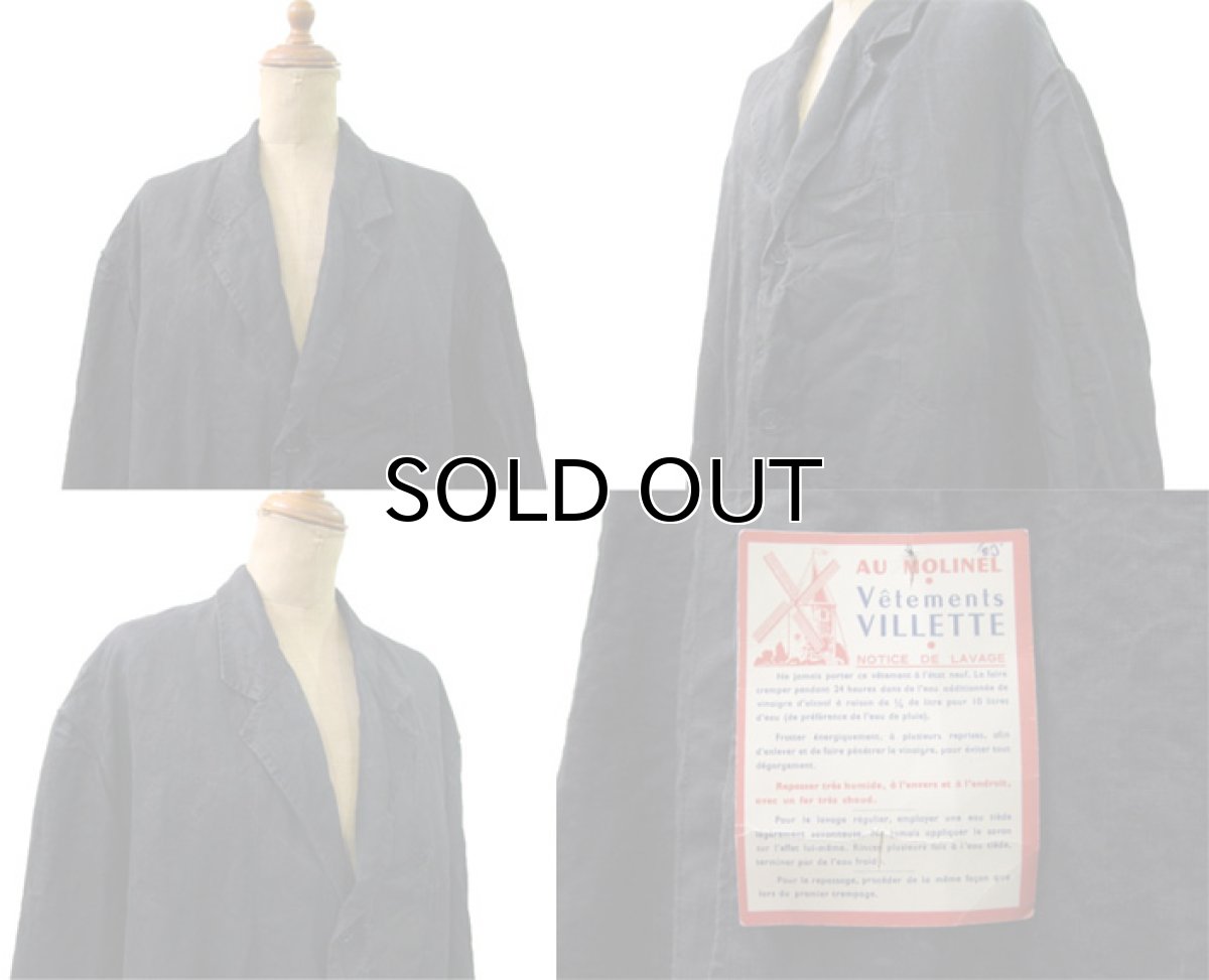 画像3: 1950's French "AU MOLINEL" Black Linen Work Coat DEAD STOCK - one wash　size L位 (表記 52) (3)