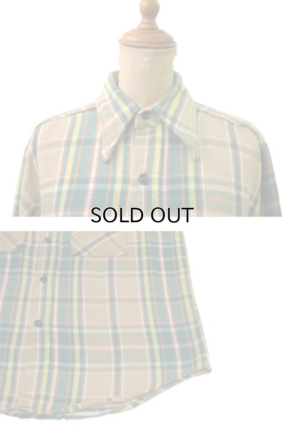 画像3: 1980's L/S Heavy Flannel Shirts  BEIGE/GREEN系　size M位  (表記 不明) (3)