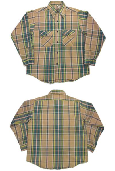 画像1: 1980's L/S Heavy Flannel Shirts  BEIGE/GREEN系　size M位  (表記 不明)