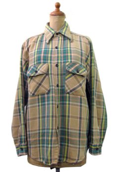 画像1: 1980's L/S Heavy Flannel Shirts  BEIGE/GREEN系　size M位  (表記 不明) (1)