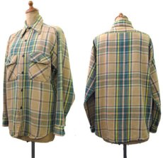 画像2: 1980's L/S Heavy Flannel Shirts  BEIGE/GREEN系　size M位  (表記 不明) (2)
