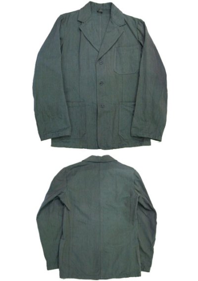 画像1: 1950's Swedish 3-Button Cotton Work Jacket DEAD STOCK - one wash　GREEN　size M - L  (表記 なし)