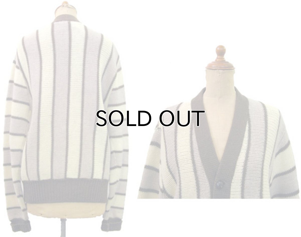 画像2: 1970's "Revero" Stripe Wool Cardigan BEIGE size M 位 (表記 M) (2)