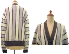 画像2: 1970's "Revero" Stripe Wool Cardigan　BEIGE　size M 位 (表記 M) (2)