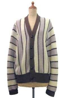 画像1: 1970's "Revero" Stripe Wool Cardigan　BEIGE　size M 位 (表記 M) (1)