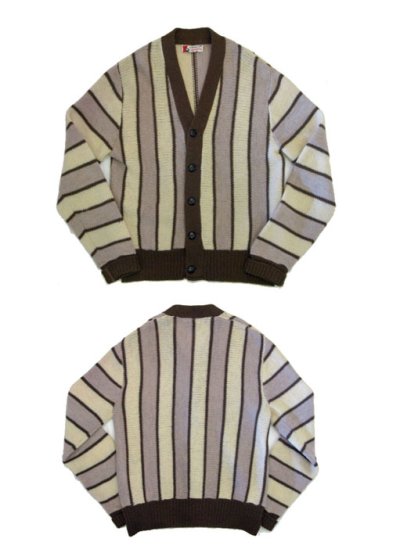 画像1: 1970's "Revero" Stripe Wool Cardigan　BEIGE　size M 位 (表記 M)