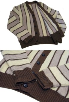 画像4: 1970's "Revero" Stripe Wool Cardigan　BEIGE　size M 位 (表記 M) (4)