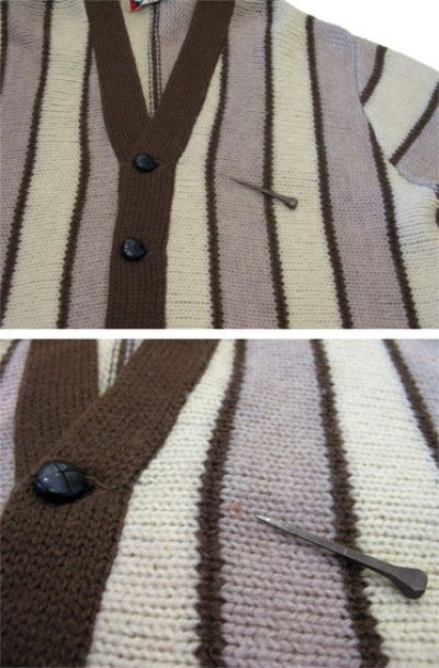 画像2: 1970's "Revero" Stripe Wool Cardigan　BEIGE　size M 位 (表記 M)