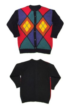 画像3: Europe Mohair Wool Argyle Pattern Cardigan　size L - XL ぐらい ( 表記 なし ) (3)