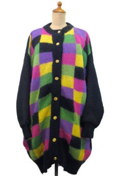 画像1: Europe Mohair Wool Check Pattern Cardigan　size XL 位 ( 表記 M ) (1)