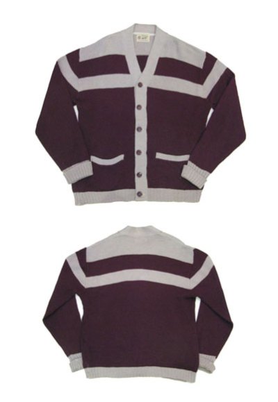 画像1: 1960's "Puritan" Two Tone Wool Cardigan  Maroon / Grey　size S - M (表記 無し)