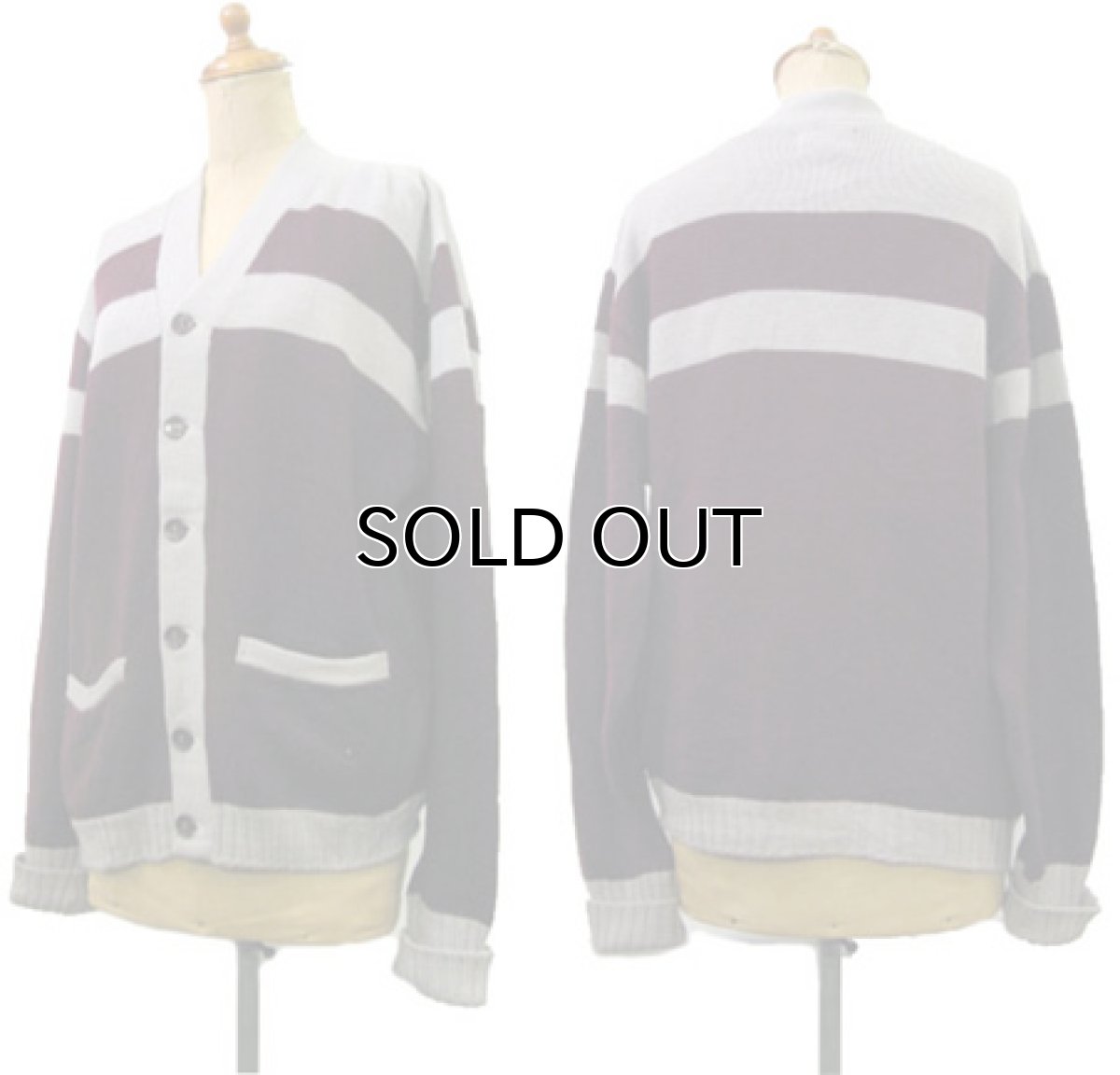 画像2: 1960's "Puritan" Two Tone Wool Cardigan  Maroon / Grey　size S - M (表記 無し) (2)