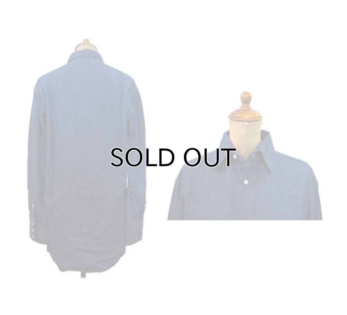画像2: "Wangler" L/S Denim Western Shirts Dead Stock - onewash　size S位  (表記 14 1/2 x 32 ) (2)