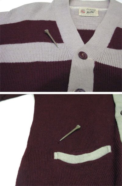 画像2: 1960's "Puritan" Two Tone Wool Cardigan  Maroon / Grey　size S - M (表記 無し)