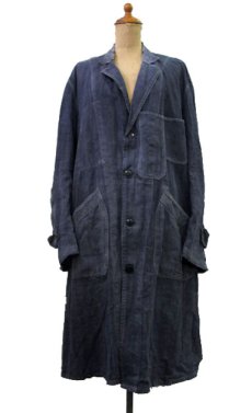 画像1: ~1940's French "ALA HOULETTE" Indigo Linen Work Coat　size L位 (表記 なし) (1)