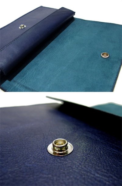 画像1: "JUTTA NEUMANN" Leather Wallet "the Waiter's Wallet"  color : NAVY / EMERALD 長財布