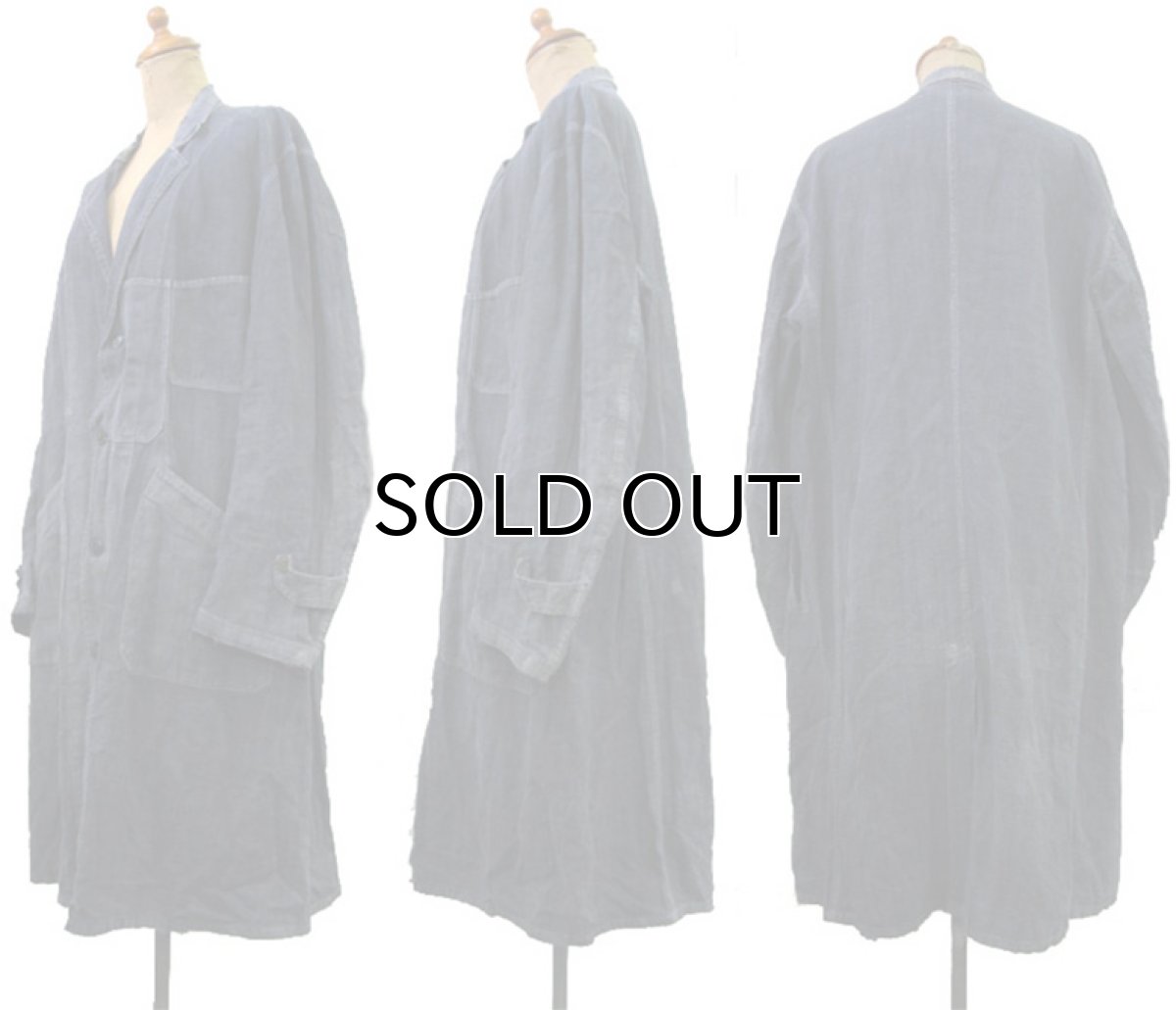 画像2: ~1940's French "ALA HOULETTE" Indigo Linen Work Coat　size L位 (表記 なし) (2)
