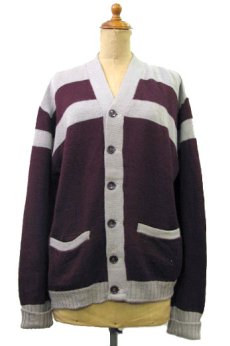 画像1: 1960's "Puritan" Two Tone Wool Cardigan  Maroon / Grey　size S - M (表記 無し) (1)