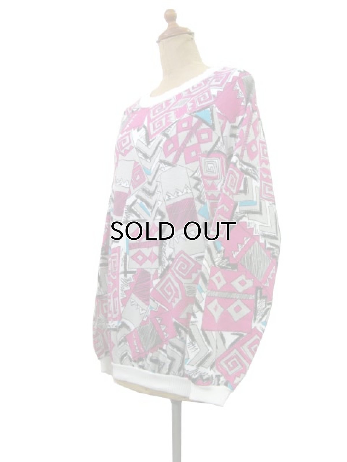 画像2: 1990's Graphic Print Raglan Sleeve Sweat 総柄 size S 位 (表記 L ) (2)