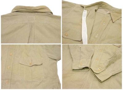 画像1: 1950's "OLD BALDY" L/S Chino Shirts  BEIGE系　size L位  (表記 15 )