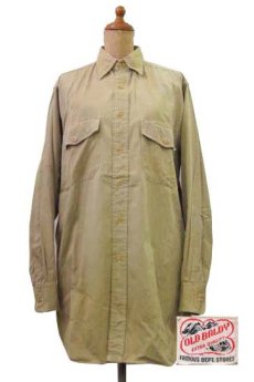 画像1: 1950's "OLD BALDY" L/S Chino Shirts  BEIGE系　size L位  (表記 15 ) (1)