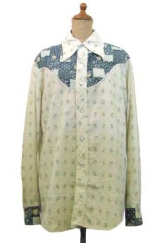 画像1: 1970's "KENNINGTON" L/S Western Shirts  Yellow/ Green　size M位  (表記 L ) (1)