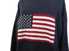 画像4: 1990's~ "FOCUS" American Flag Pullover Cotton Sweater 　NAVY　size L (表記 L) (4)